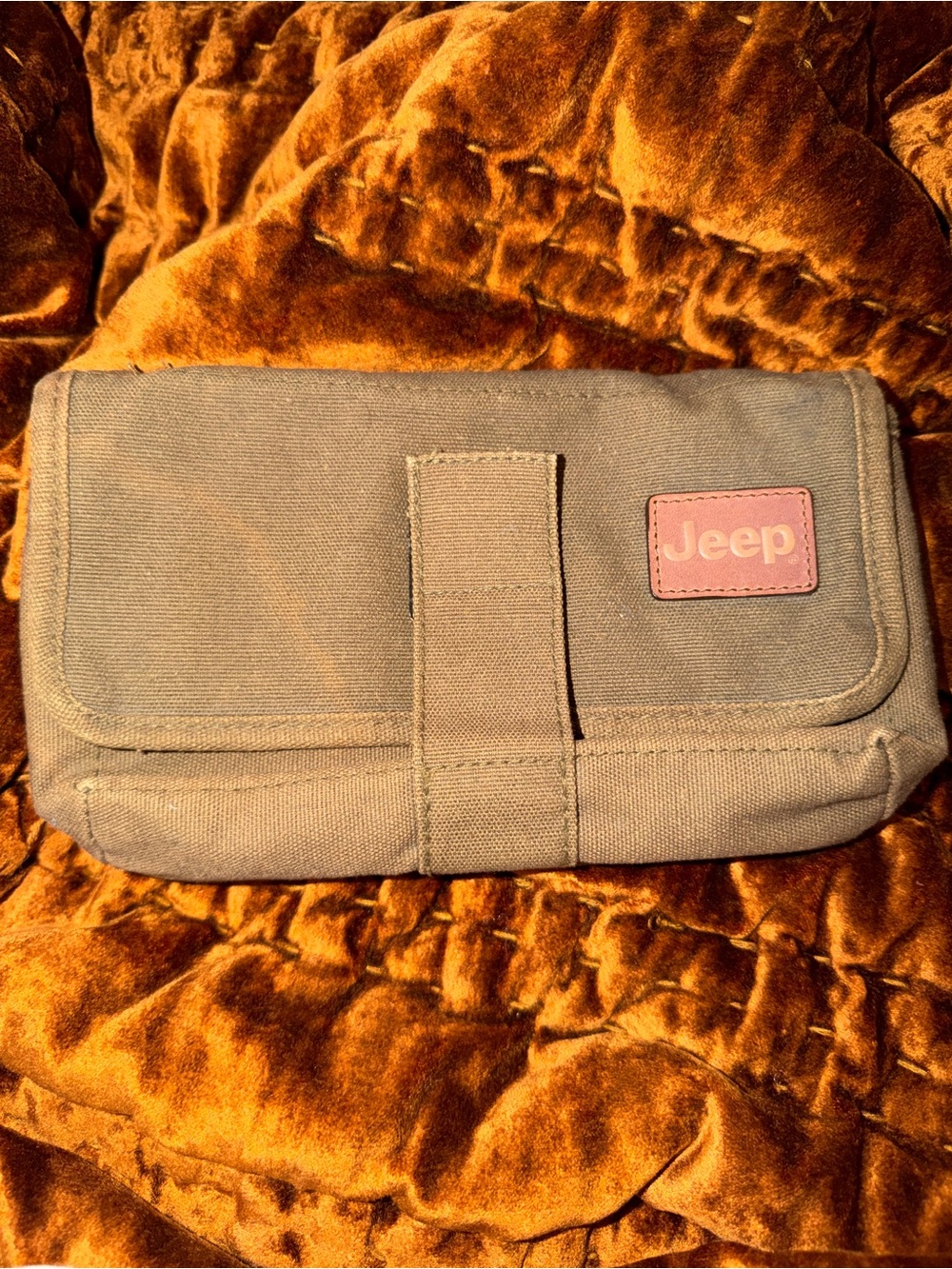 Jeep Olive Green Canvas Manual Registration Accessory Velcro Pouch